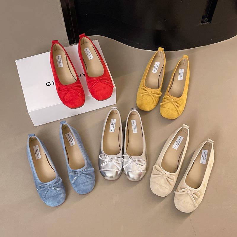 inner height-increasing shoes suede ballet single shoes women's new spring and autumn bow red shoes