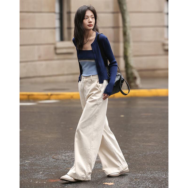 Elegant Contrast Knit Camisole and Cardigan Set M