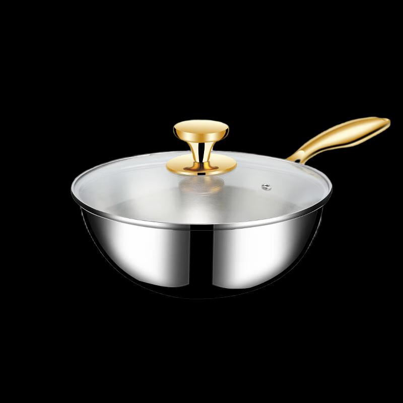 Triceratops 30cm Stainless Steel Flat Bottom Wok with Lid