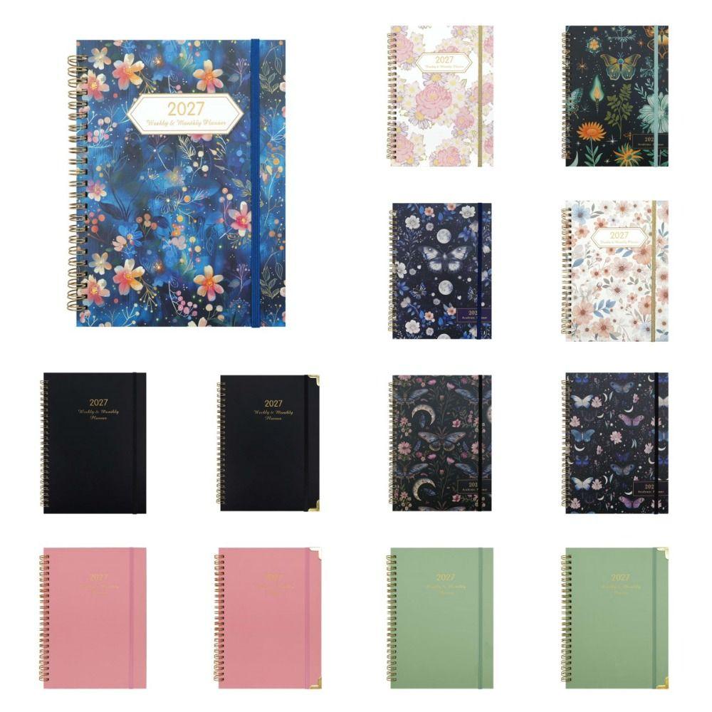 Paper Made 1117 Weekly Planner Solid Color Twin Wire Binding Floral Spiral Notebook Flexible Cover Tab Divided A1 Agenda Book