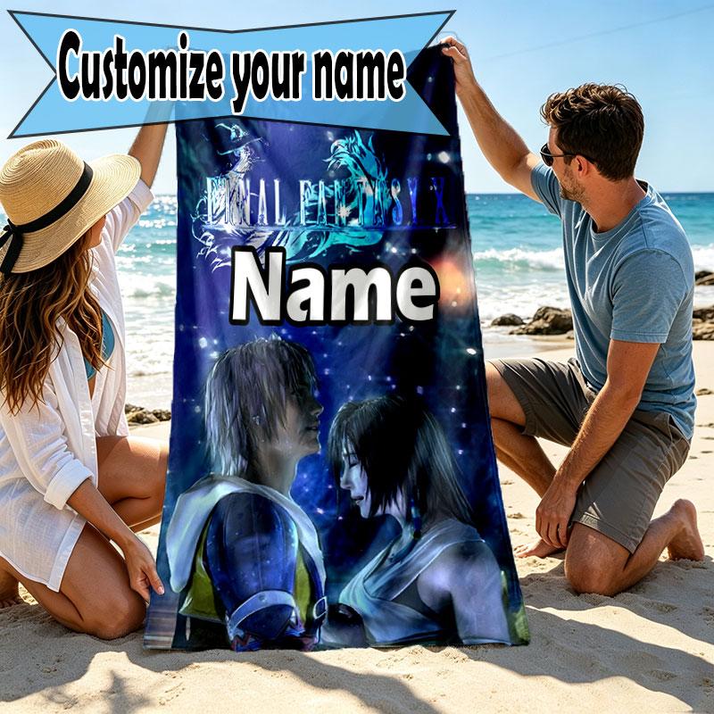 Custom Name Personalized Final Fantasy Print Beach Towel, for Trip Camping Beach Party Home Decor, Birthday Gift for Family & Friends