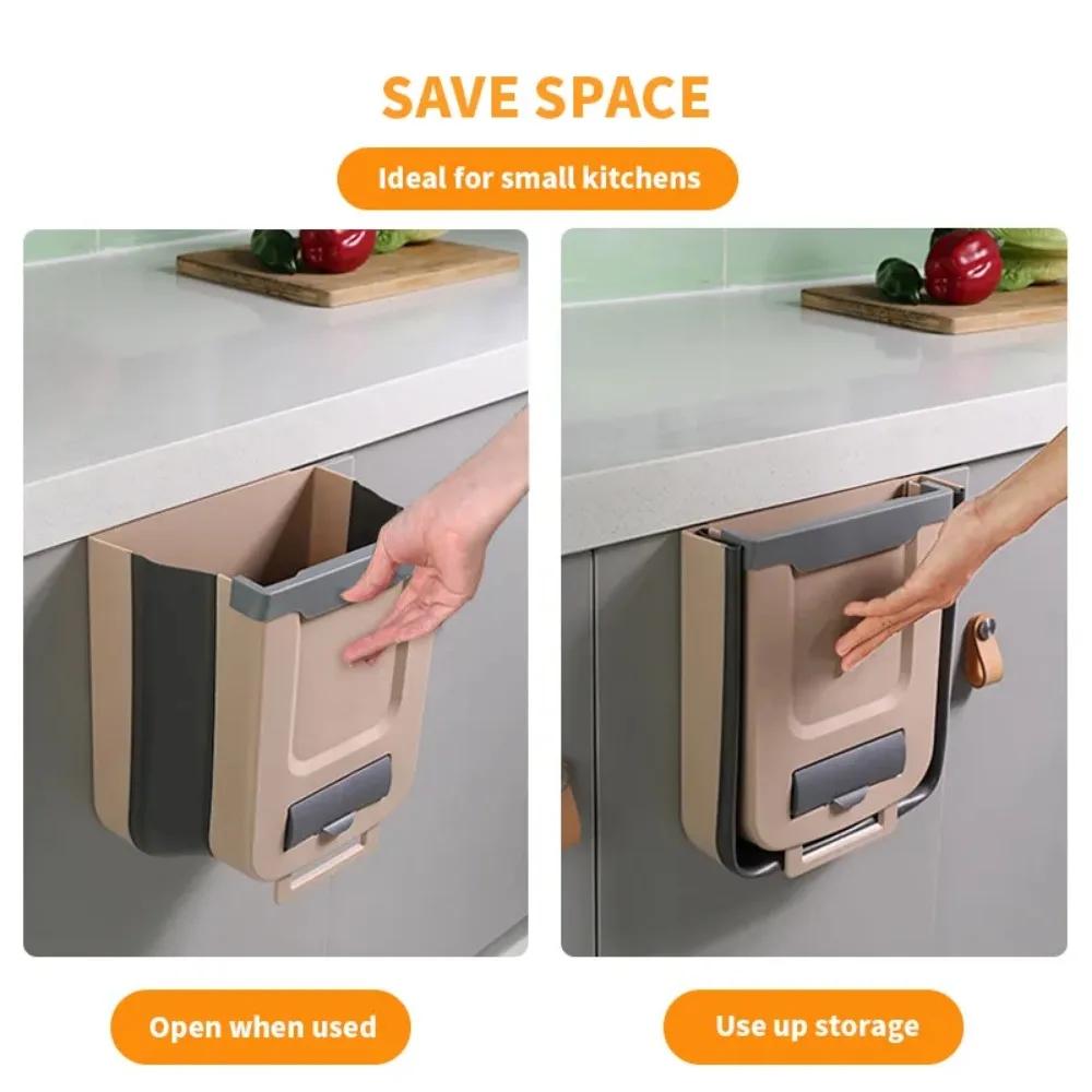Lixeira dobrável para cozinha, lata de lixo montada na parede, lata de lixo montada na porta do armário da cozinha, lata de lixo dobrável para veículos