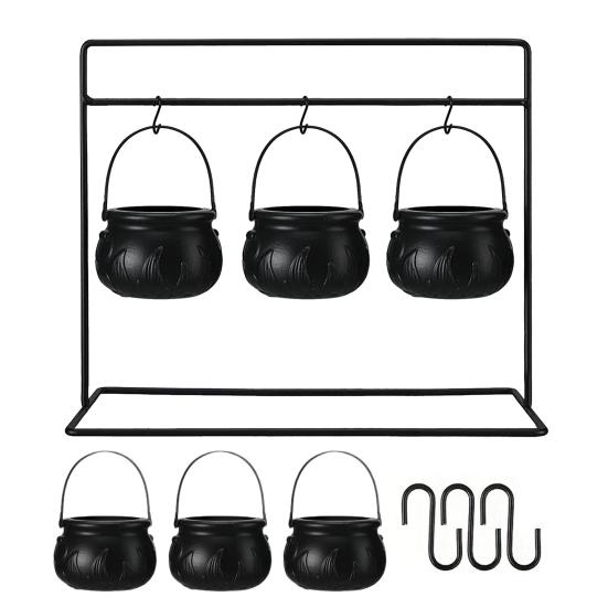 Halloween Witch Cauldron on Rack Trick or Treat Candy Serving Bowl Black Plastic Candy Holder for Halloween Party Decor