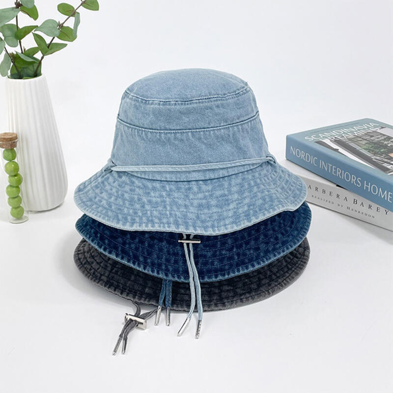 Женская и мужская соломенная шляпа-ведро на шнурке C6956_Black Blue