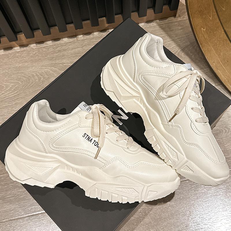 Genuine leather dad shoes trendy casual versatile men's spring and autumn ultra-light thick-soled heightening sports trendy shoes