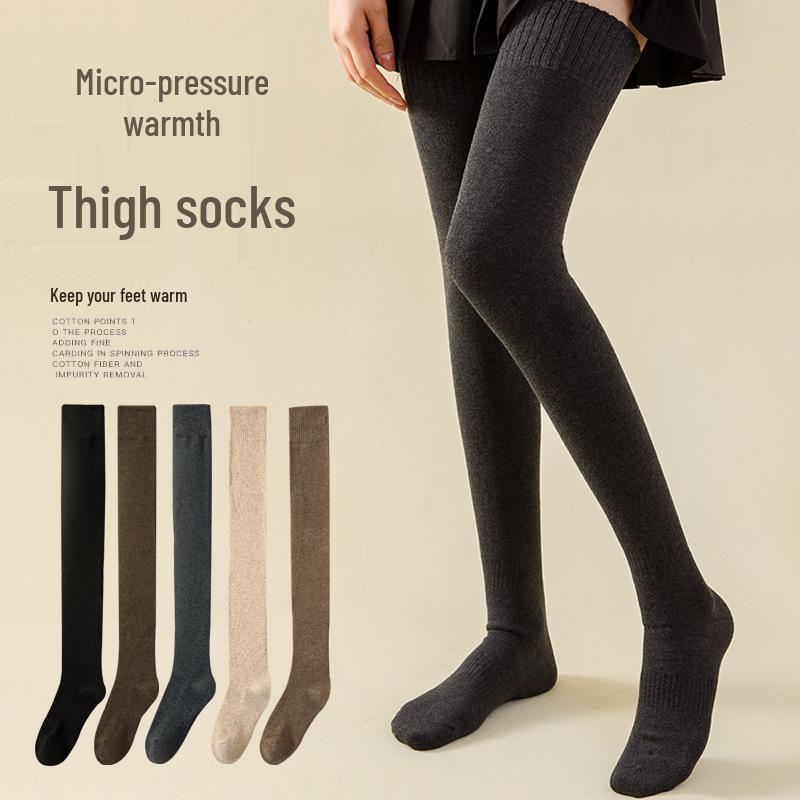 Damen Extra-Lange Overknee Oberschenkelhohe Socken mit Samt und Frottee für Herbst/Winter - Mikro-Druck Schlankheitsdesign