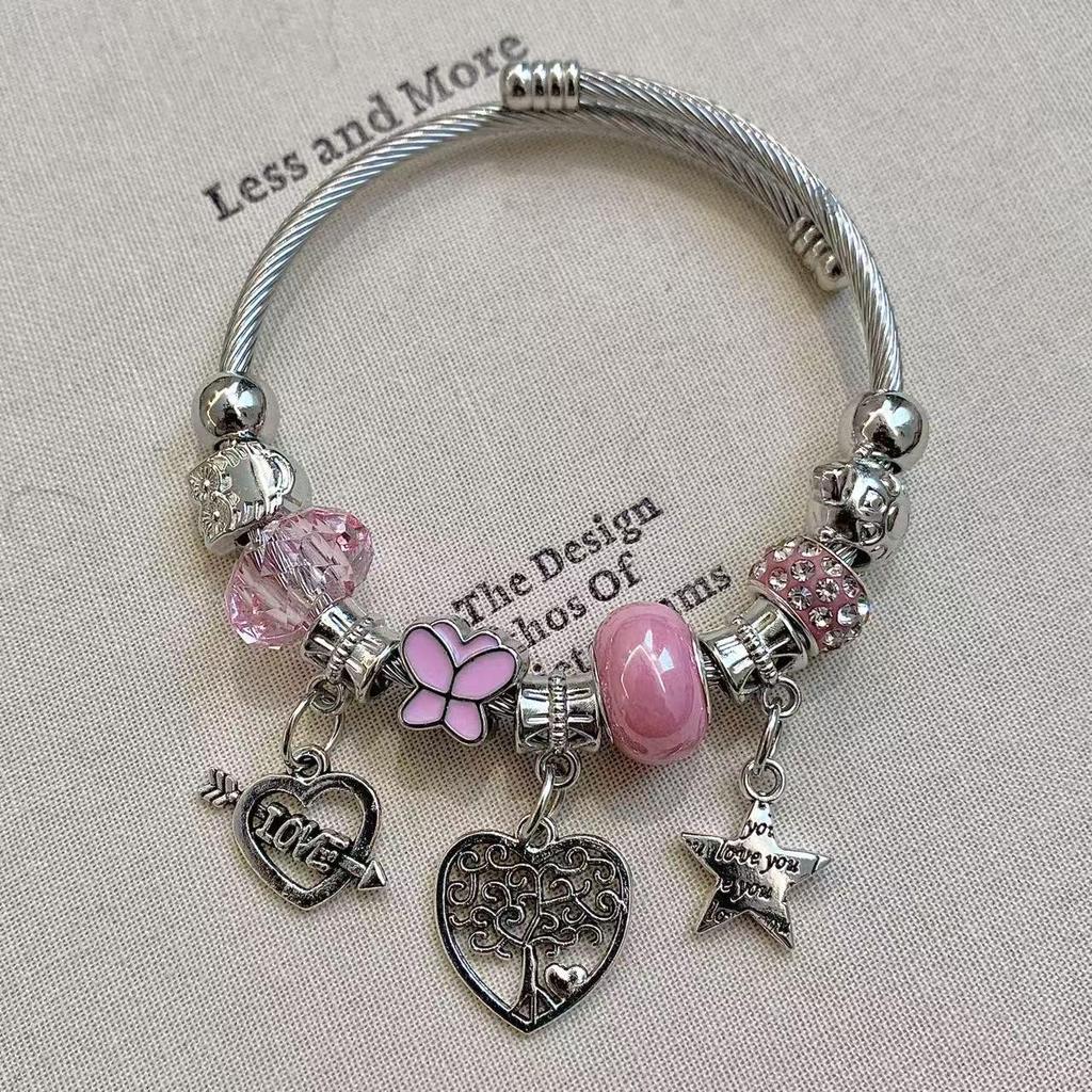 PAN Family Víceprvkový DIY Korálkový náramek: Evropský/Americký styl s nerezovou ocelí, slitinou mědi a křišťálovými kamínky