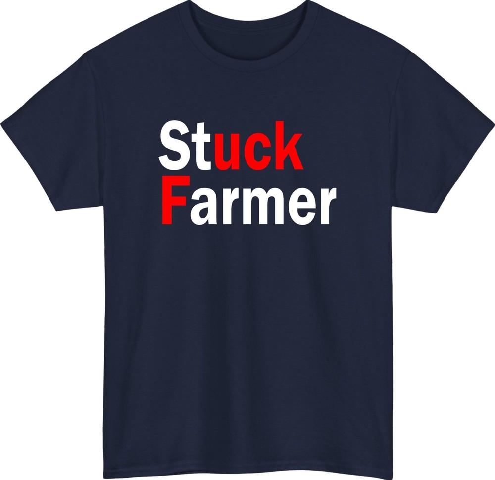 Stuck farmer funny rude tshirt hidden word slogan novelty cheeky gag gift top S