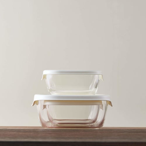 HARIO Heat-resistant glass storage containers, set of 6, water capacity 250/600ml, off-white, made in Japan KST-2012-OW