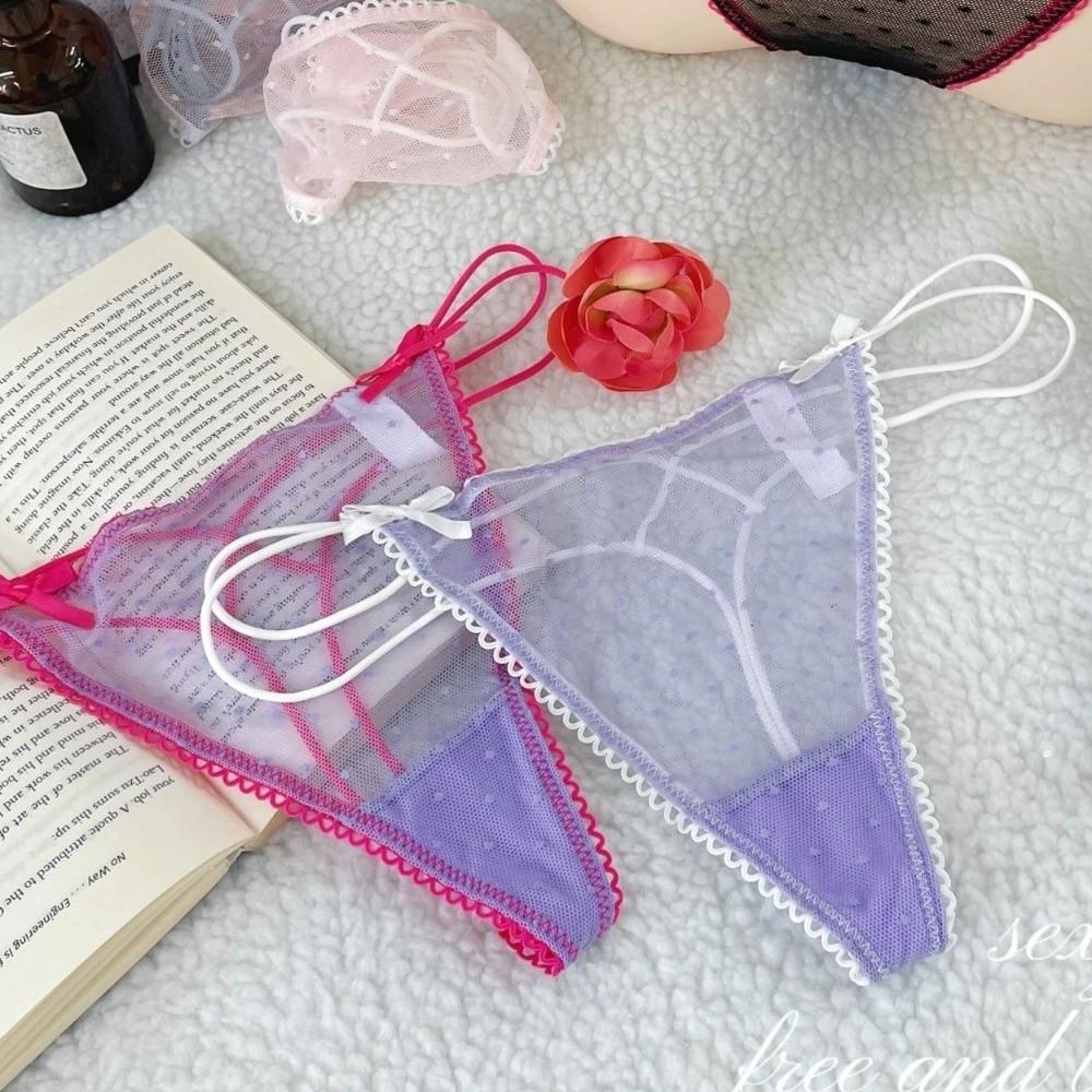 Thin Belt Underwear for Women Low Waist Mesh Seamless Panties Sweet Transparent Thong Girl