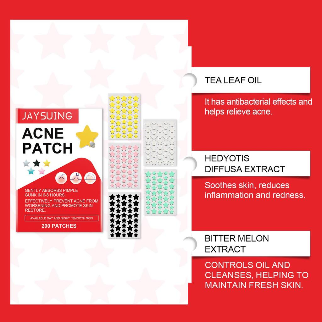 Jaysuing Acne Patches: Top-quality Hydrogel Acne Patches Designed Specifically To Reduce Acne and Whiteheads, 200 Pieces.