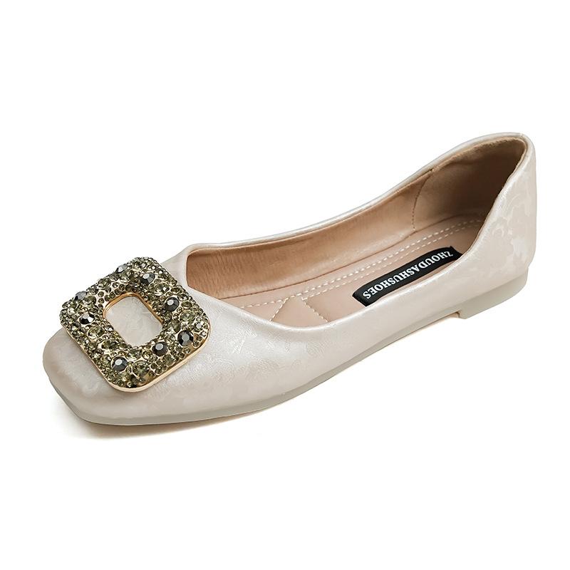 Rhinestone Soft Sole Is Not Tired, Flat-soled French Single Shoes for Women's 2025 New Spring Skirt, Doudou Shoes, Large-size Women's Shoes