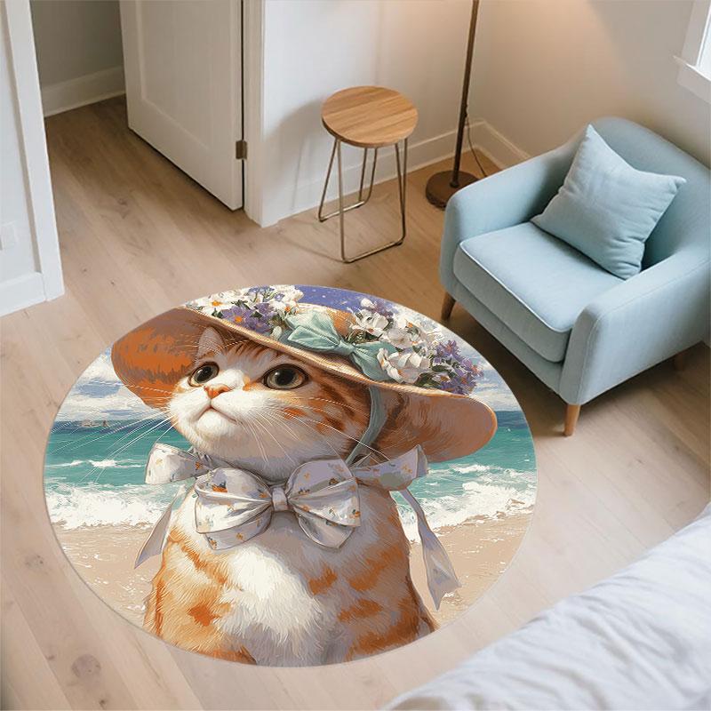 Cute Cats Pattern Round rug,Carpet Rug for Living Room Bedroom Playroom ,Non-slip Floor Mat,Holiday Gifts and Birthday Gifts.