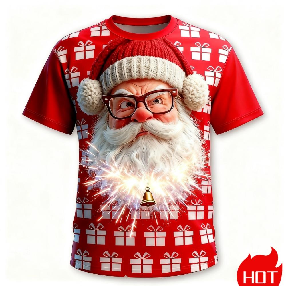 Christmas T-Shirt for Men 3D Santa Claus Print Casual Short Sleeve Tee