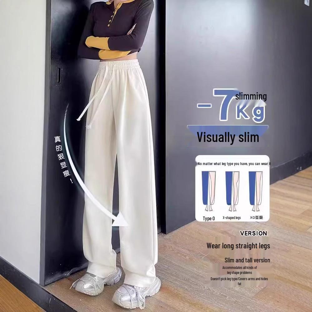 Gray Wide-Leg Sweatpants for Women - High-Waisted, Narrow Straight-Leg, Spring & Autumn 2025 Casual Style