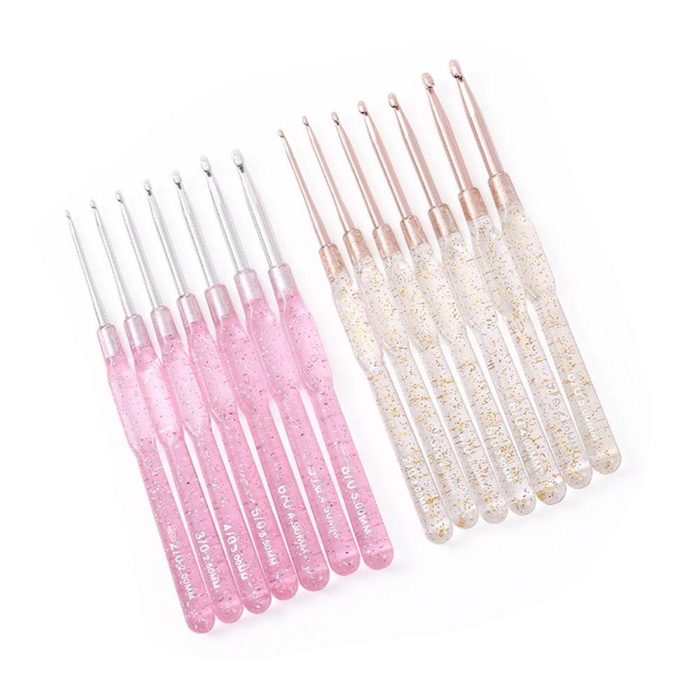 7PCS Aluminum DIY Knitting Tools Colorful Clear Handles Knitting Crochet Amigurumi Crafts