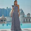 2024 Silver Sequined Off-Shoulder Backless Evening Gown