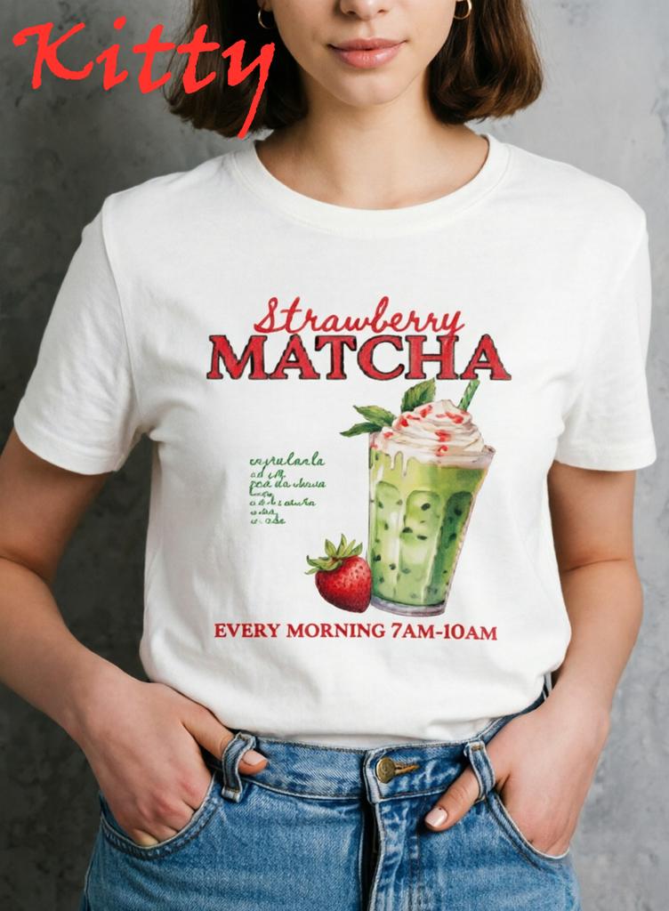 Strawberry Milkshake Round Neck Unisexs Tshirt Fashion Print Half Summer Casual Short Sleeved Unisexs Clothing