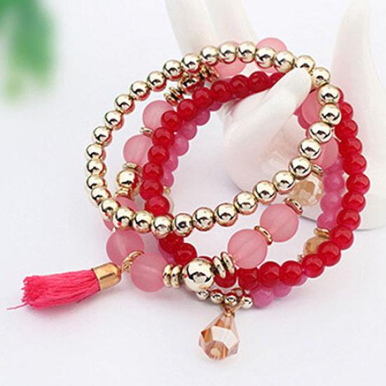 4Pcs/Set Women Ethnic Multilayer Resin Beads Tassels Cuff Bracelets Fashion Jewelry