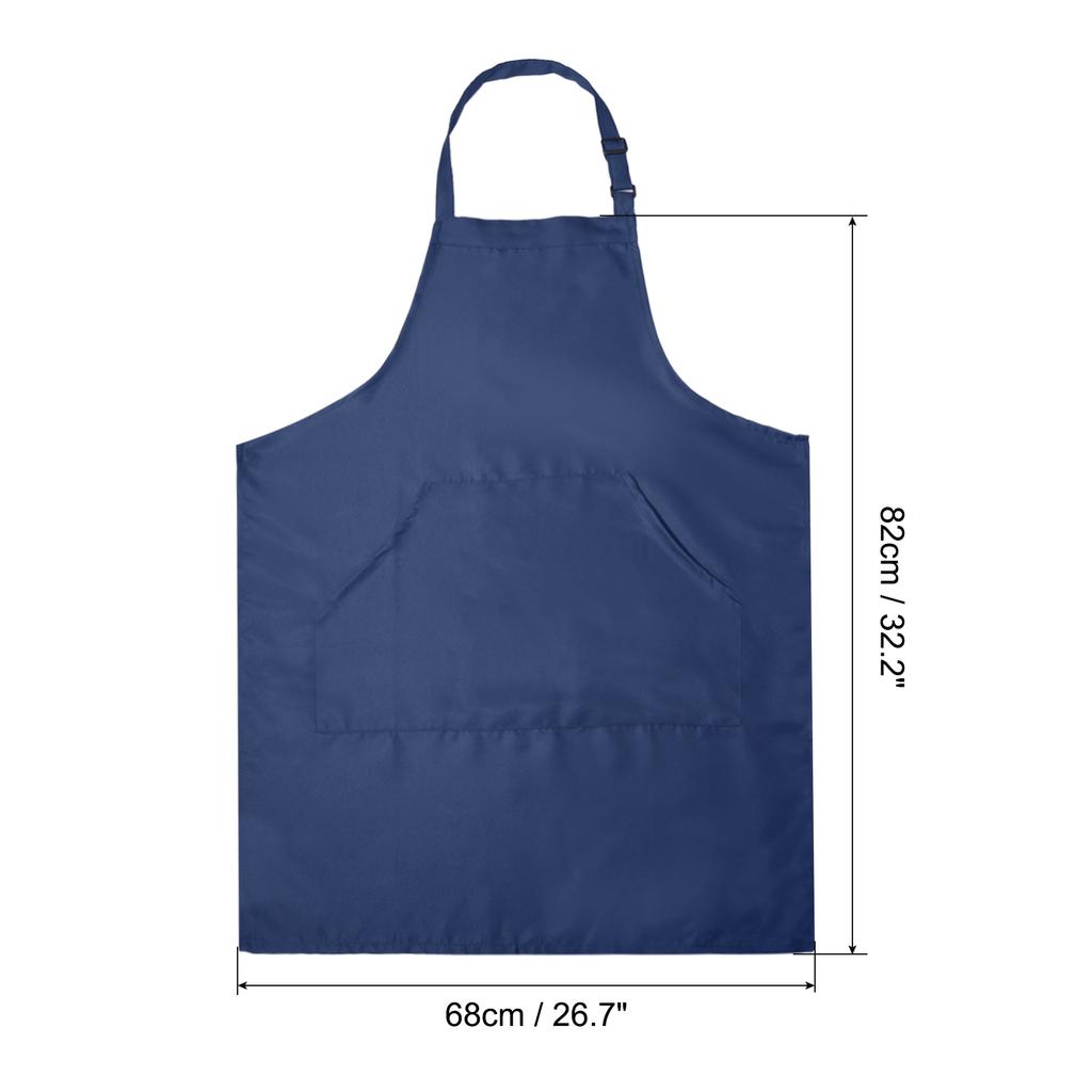 Kitchen Cooking Aprons 82x68cm Adjustable Bib Waterproof Long Ties Chef Apron with 2 Pockets for Men Women Chef, Navy Blue