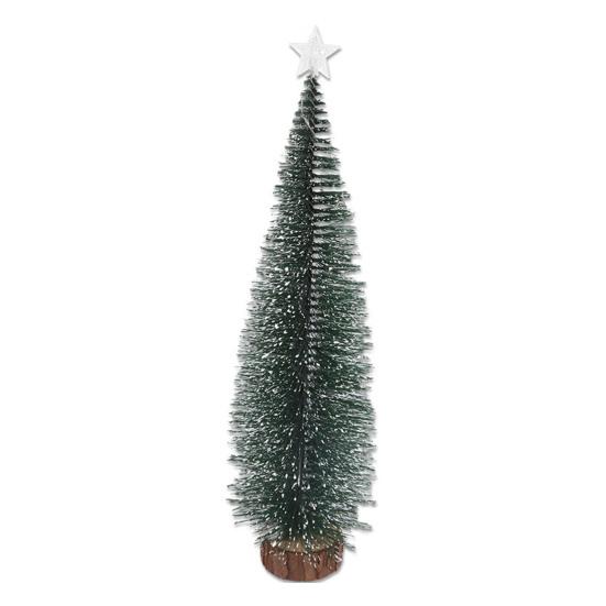 Mini Christmas Tree Small Artificial Snow Flocked Pencil Tree with LED Lights Tabletop Tree Ornaments with Wooden Base for Xmas Home Decor