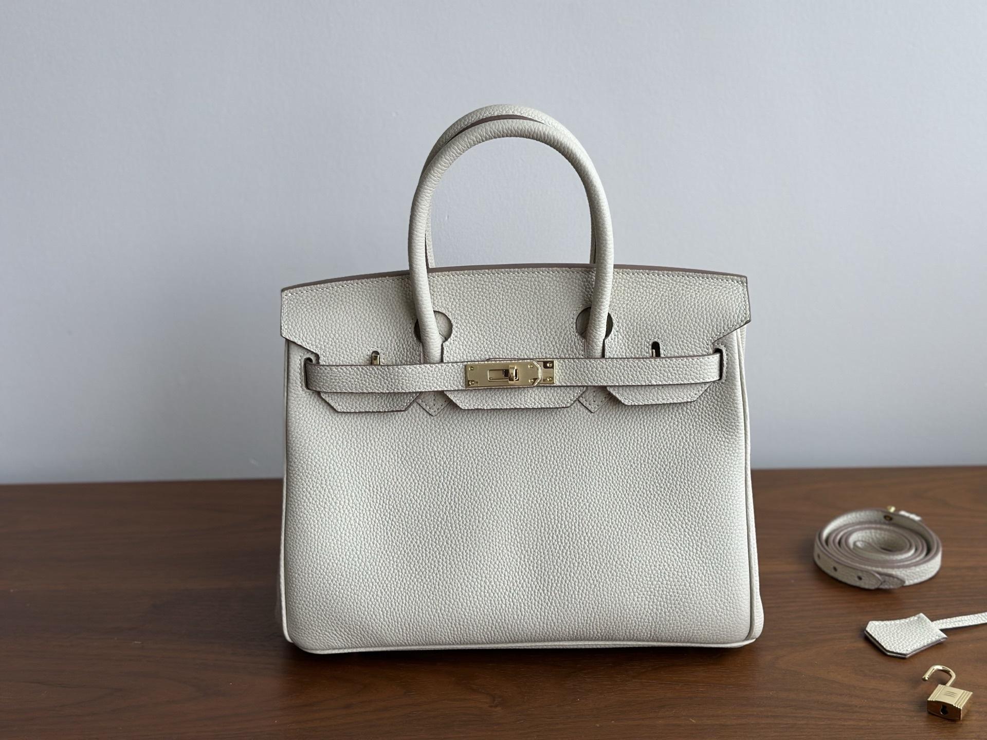 

30cm Bronze Togo Leather Top Layer Cowhide Fashion High-End Large Capacity Handbag Single Shoulder Strap Womens Bag 30cm