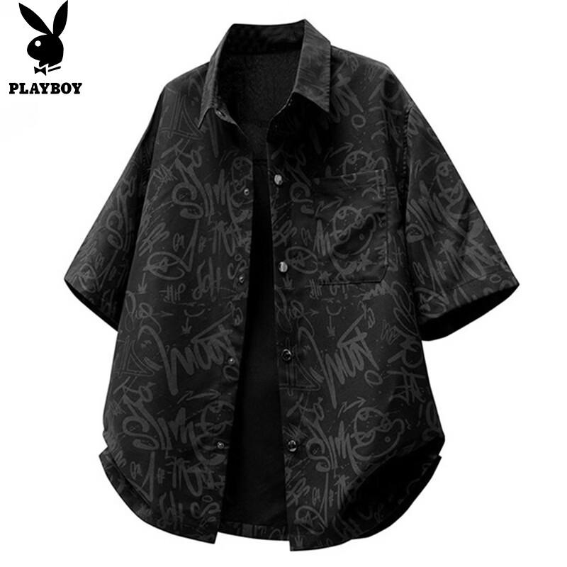 PLAYBOY Men s Ice Silk Short Sleeve Casual Shirt 2XL