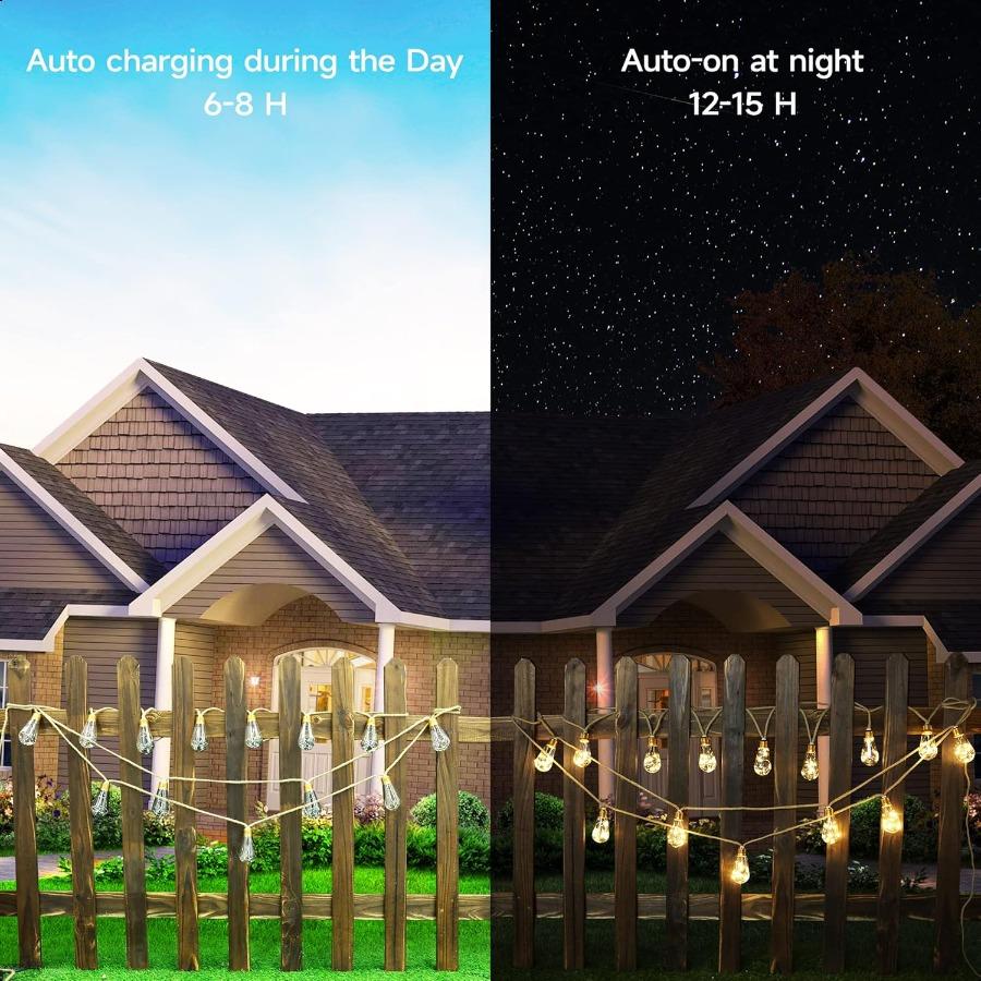 Solar Outdoor String Lights 20Ft  Rope Hemp Solar Patio Lights Waterproof Warm White Solar Powered String Lights With 8 Modes 1
