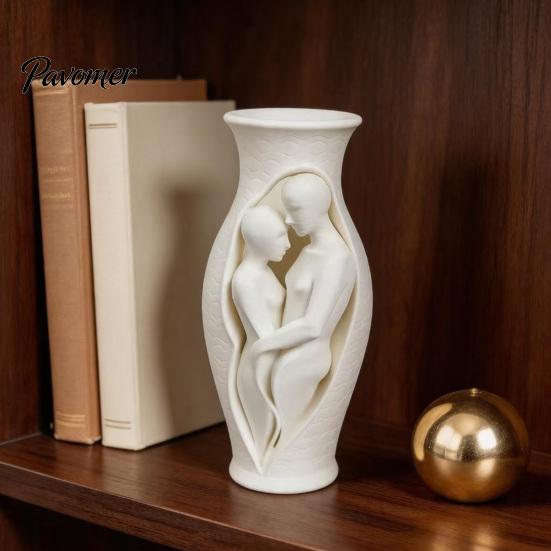 Abstract Body Art Vessel Human Vase Statue, 3D Printed Embracing Couple Sculpture Vase, Home Accent Ornament Decorative Dry Flower for Entryway Living