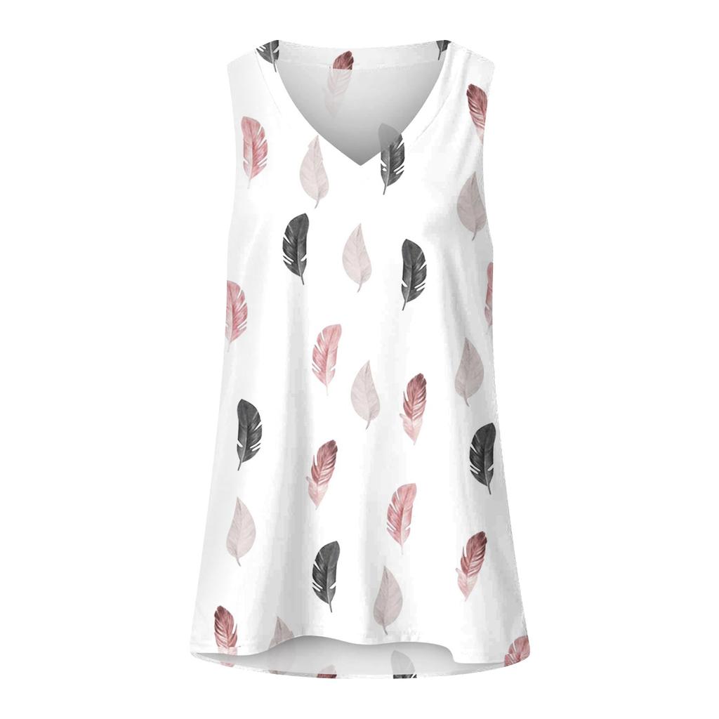 Tílka větší velikosti pro ženy Košile bez rukávů s výstřihem do V Potištěné letní topy bez rukávů Běžné trička