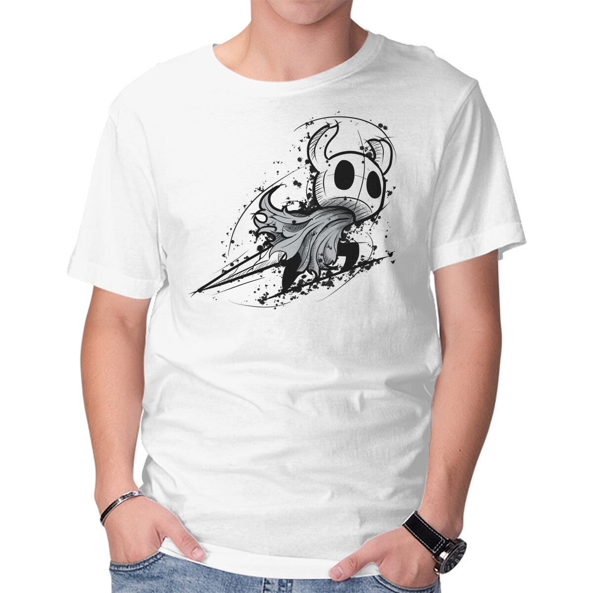 Unisex Crew Neck T-Shirt Hollow Sketch Graphic Short Sleeve Casual Tee XL