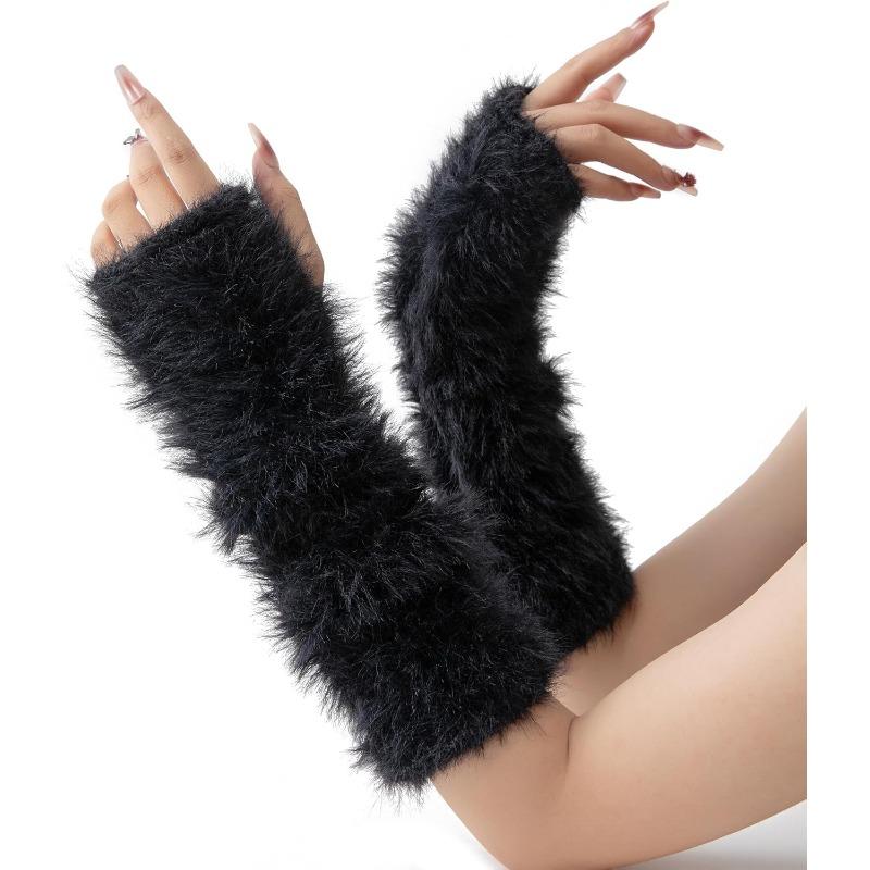 1pairs Women Winter Arm Sleeves Warmers Japanese Harajuku Y2k Arm Warmer for Girls Velvet Fingerless Gloves Knitted Arm Sleeve
