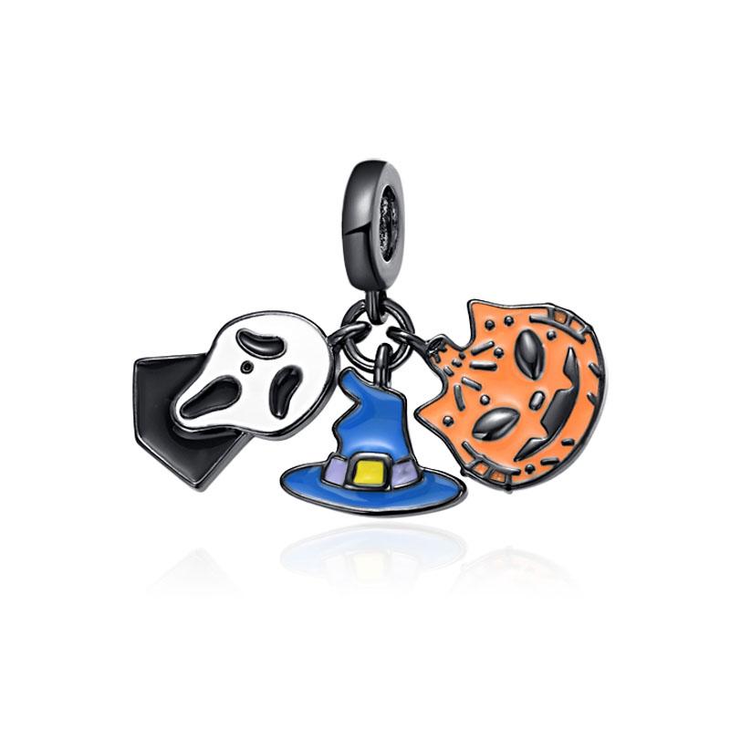 Miedziana dynia Duch Halloween Kapelusz Oczy Motyl Koralik Pasuje do Kobiecej Oryginalnej Bransoletki Biżuteria Na Prezent Bożonarodzeniowy