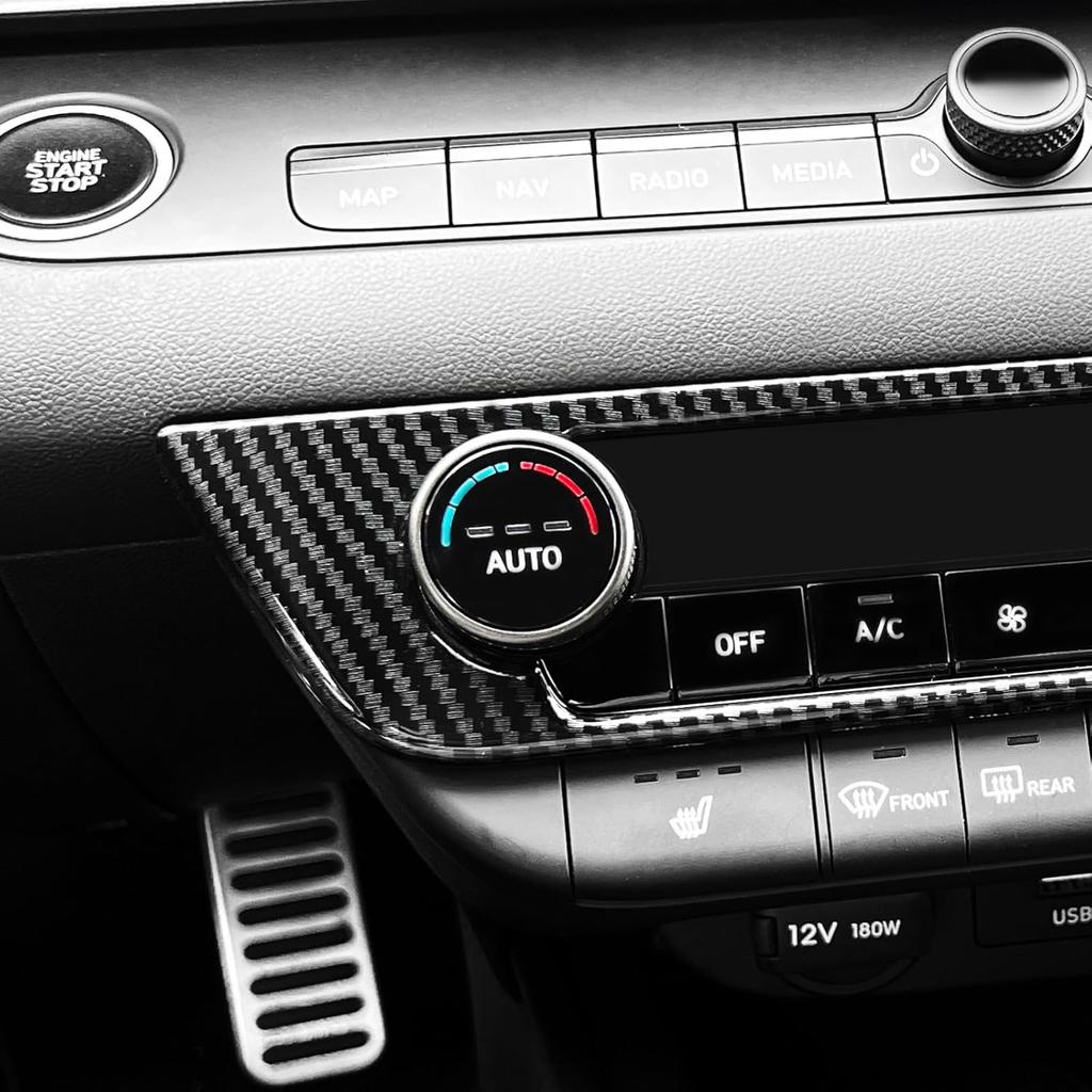 Carbon Fiber Style Center Console Air Conditioning Switch Button Panel Cover Trim Compatible with Hyundai Elantra N Elantra N Line CN7 2021-2025