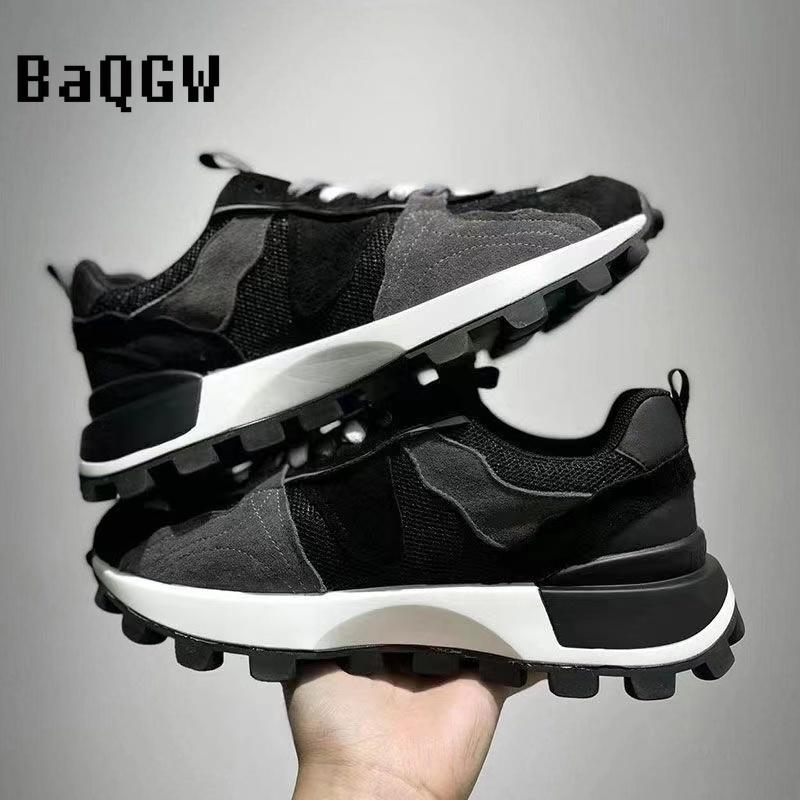 Color Block Fashion Chunky Sneaker Men Running Shoes Casual Leather Fabric Breathable Height Increased Platform Sport Shoes