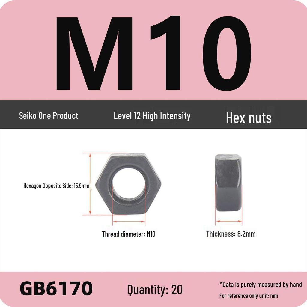 Black Galvanized Nickel-Plated Iron Hex Nut Screw Cap, GB Grades 4.8/8.8/12.9, Sizes M4/M5/M6/M8