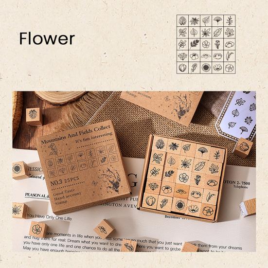 25Pcs/Set Wood Rubber Stamps Botanical Butterflies Decorative Wooden Stamps Clouds Stamps for Diaries Journals Scrapbooks Cards DIY Crafts
