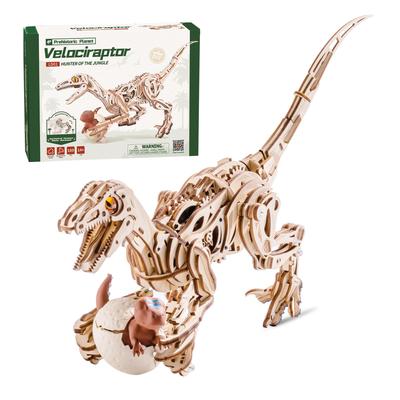 ROBOTIME 3D Wooden Puzzle Movable Dinosaur Velociraptor Model Mechanical Craft Kit DIY Model Kit Steampunk Style Perfect for Adults and Children Ideal