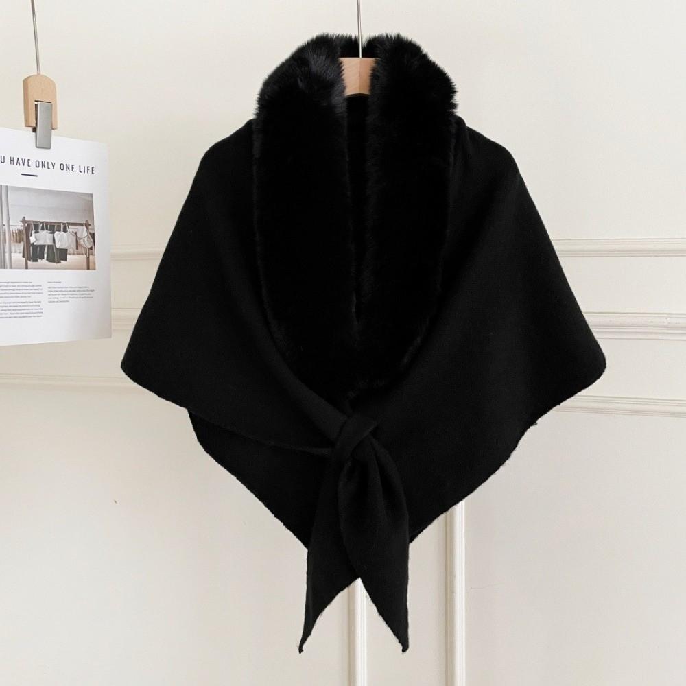 Faux Fox Fur Knit Shawl Warm Triangle Scarf Elegant Faux Fur Collar Wrap Outdoor