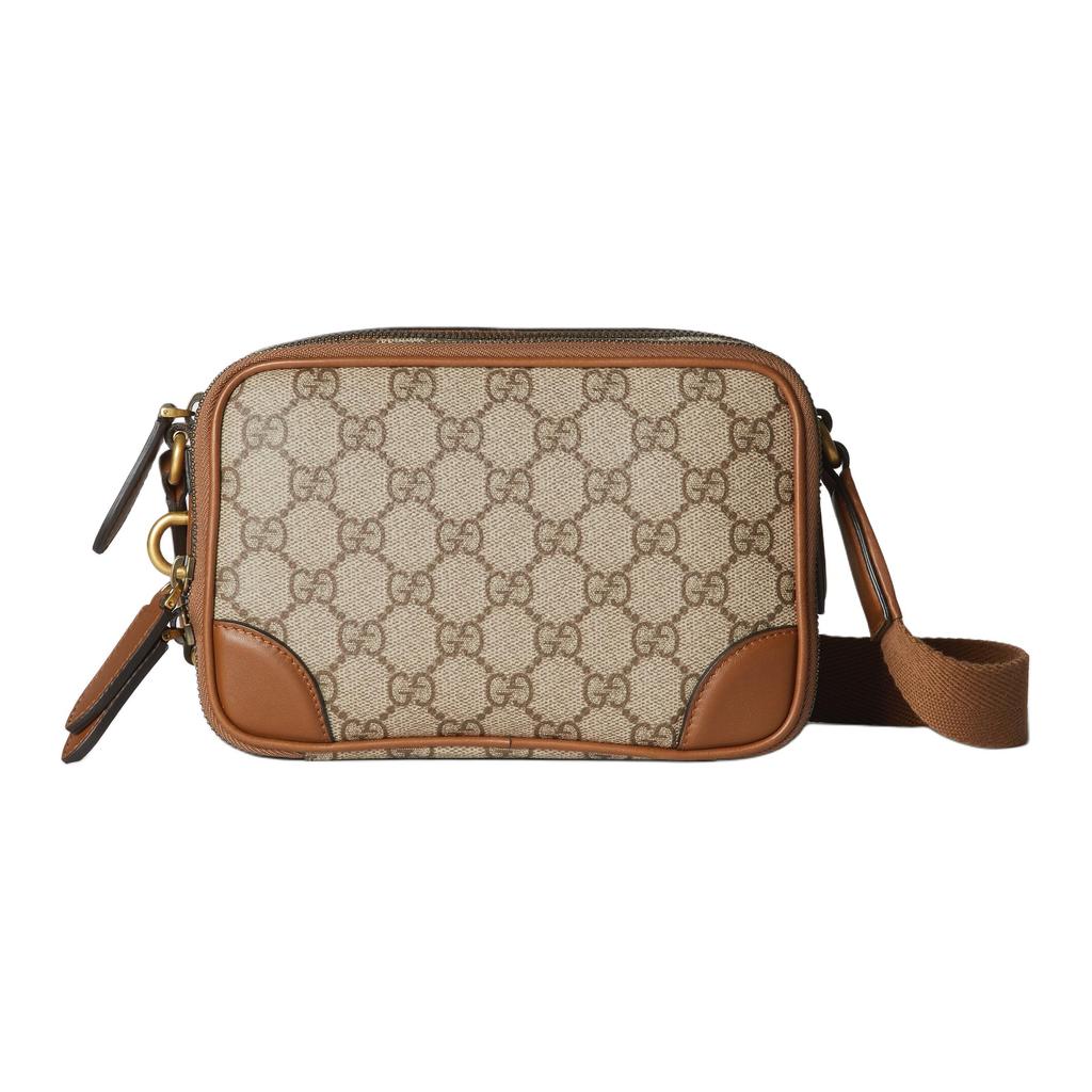 Gucci GG Emblem Logo Print Adjustable Shoulder Strap Fabric Mini Shoulder Bag Men Shoulder Bag Beige Dark-Brown 821217-FAED3-9786