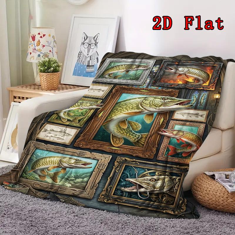Pike Fish Collection 2D Flat Pattern Flannel Blanket, High quality All Seasons, Home Decor, Warmth and Comfort, Perfect for Christmas Gifts.
