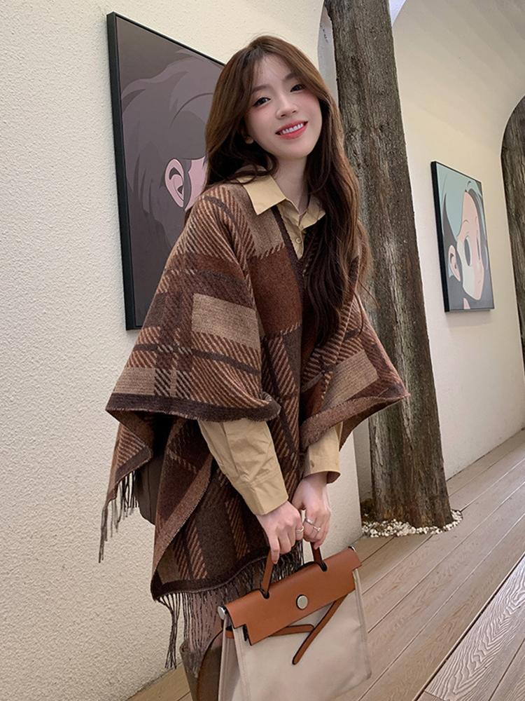 Imitation Cashmere Women Scarf Winter Ladies Vintage Plaid Tassel Poncho Warm Female Wrap Blanket Capa Para Mujer Pashmina Shawl