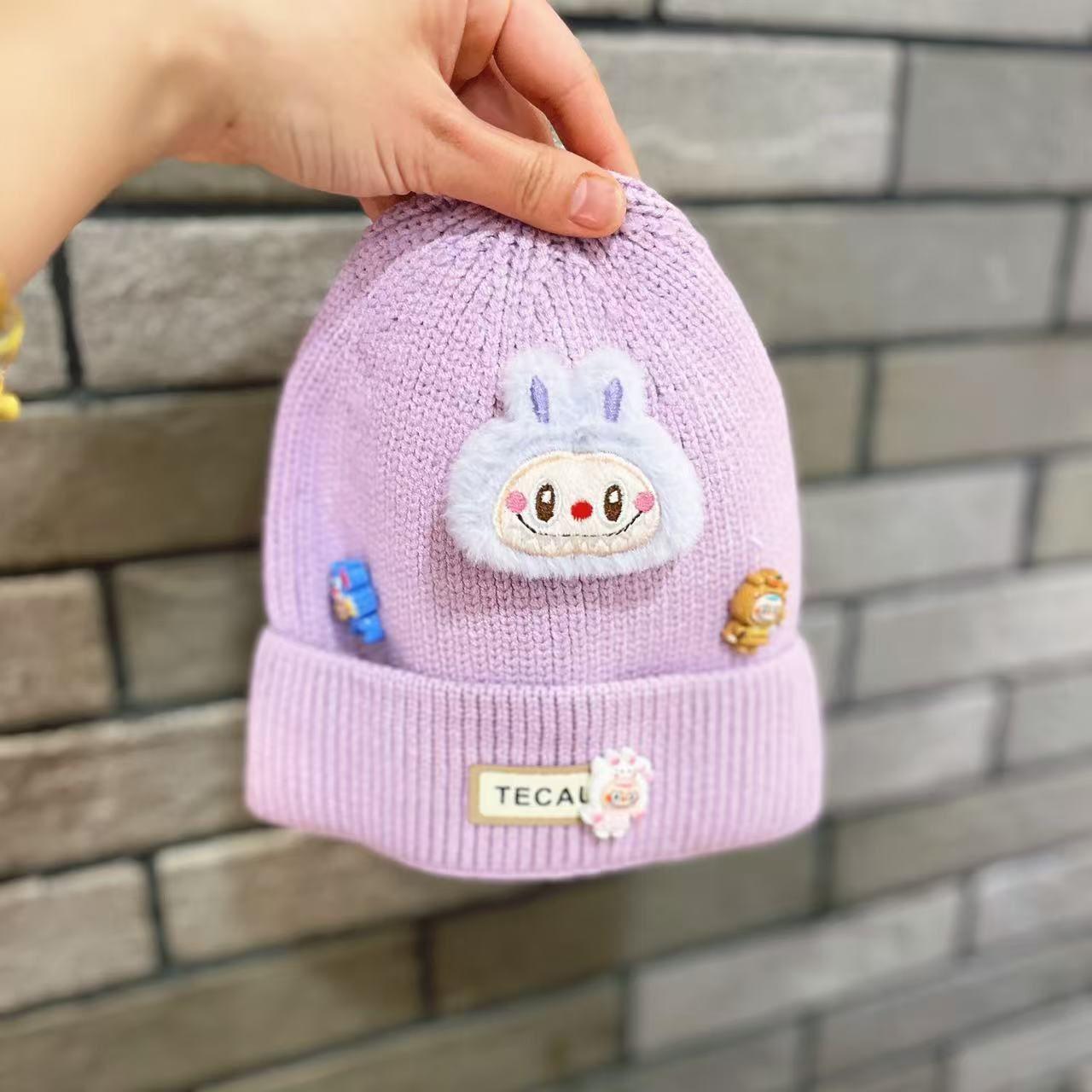 

Милые шерстяные шапки для детей, теплые и ветронепродуваемые вязаные шапки, защита для ушей и головные уборы для мальчиков и девочек 56cm and above