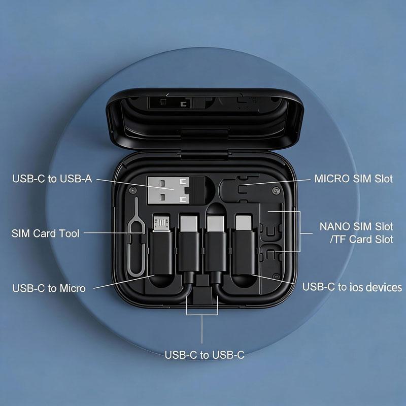 USB Type C To USB C Cable 60W 4 In 1 Mini Data Cable Set Storage Box Fast Charging Charger Mobile Phone Holder For