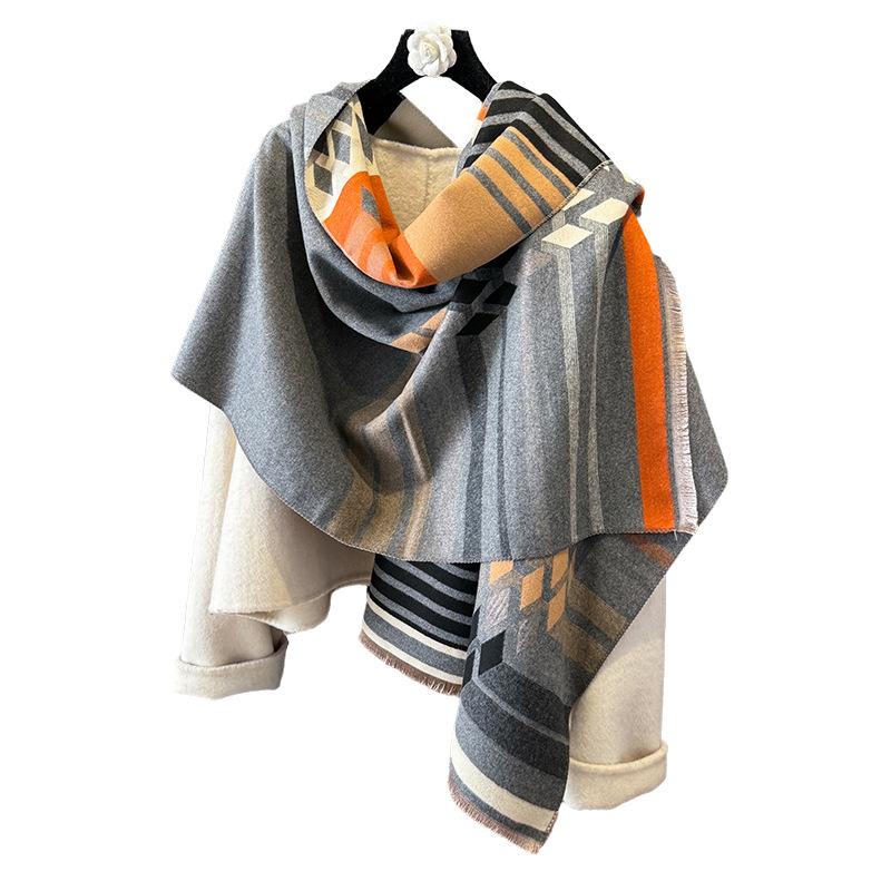 Autumn And Winter Versatile Plaid Double-Sided Warm Imitation Cashmere Scarf Women'S Air Conditioner Shawl With Imitation Cashmere Scarf