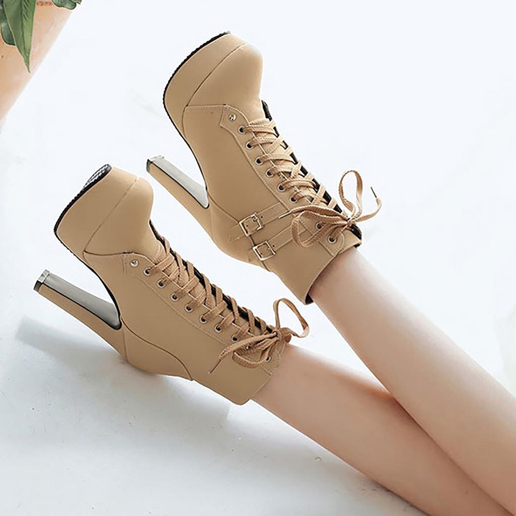 Botines de mujer Cordones altos Tacones gruesos Tacón alto Botas knight  comprar a buen precio — entrega gratuita, reseñas reales con fotos — Joom