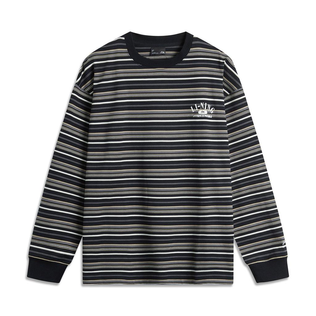 Li Ning Sports Lifestyle Series Striped Long Sleeve T-Shirt Unisex Tops Black AHSU819-2