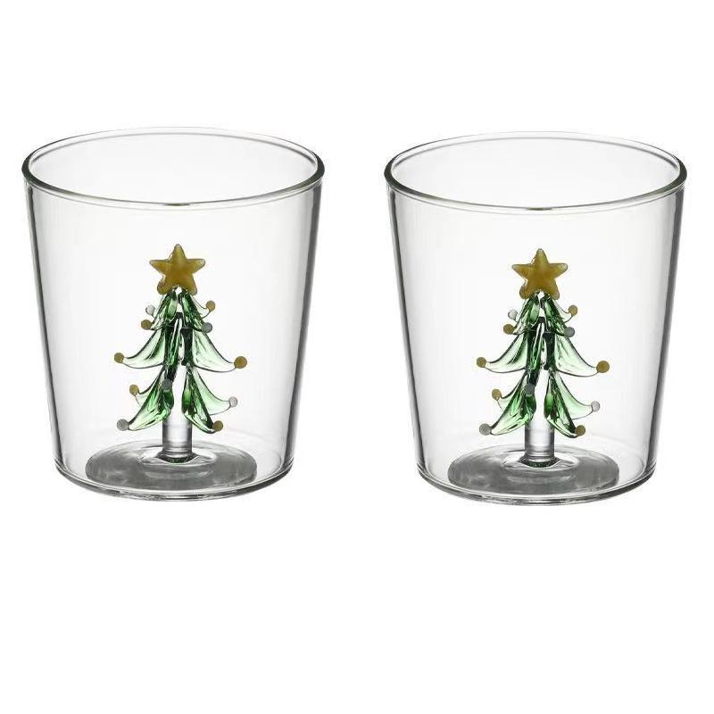 2/4 ks 3D Vzory Vánoční Sklenice Sada Kávový Vínový Hrnek Vánoční Sklenice na Mléko Pro Domácí Dekoraci Vánoční Dárek 300ml