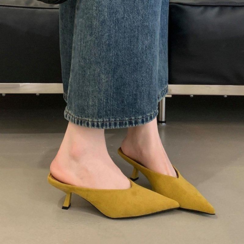 Fashion New Style Luxury Women's Shallow Slingbacks Women Pumps Slipper Street Style Pointed Toe Party Mules Female Shoes Zapatos Mujer