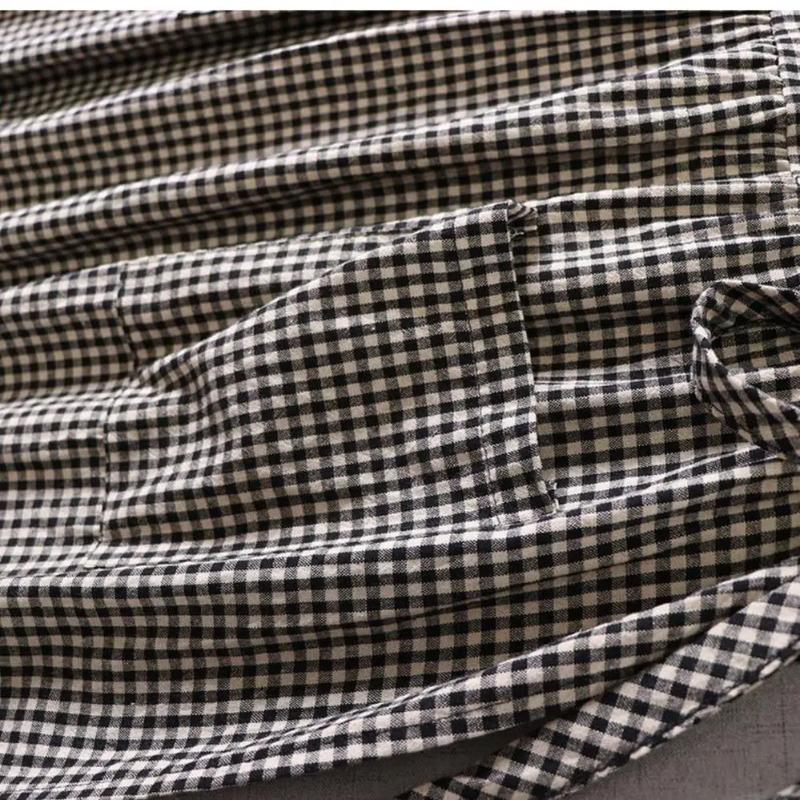 Summer Women Fashion Plaid Sleeveless Long Dress O Neck Casual Dresses Ladies Loose Pockets A Line Vestidos
